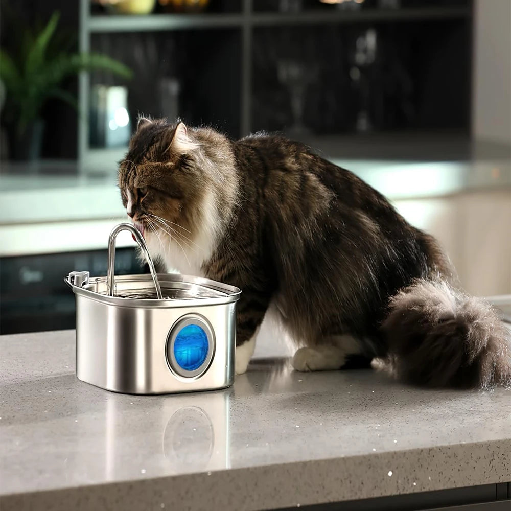 Fuente de Agua Automática para Mascotas 3.2L - Acero Inoxidable con Ventana Visual
