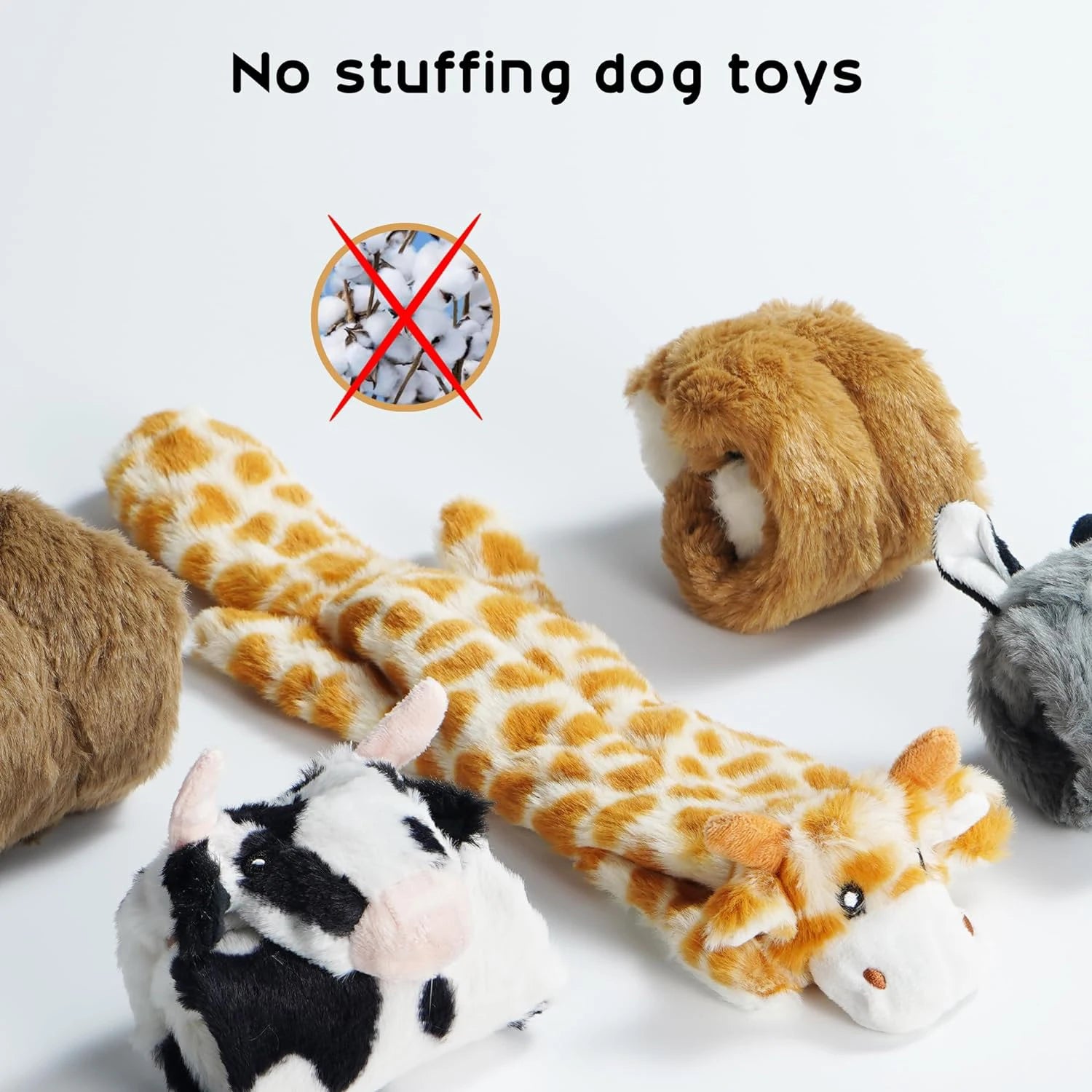 5PCS Crinkle Plush Dog Squeaky Toys Fox Giraffe Squirrel Cow Donkey Style, No Stuffing Dog Toys for Small Medium Large Dogs