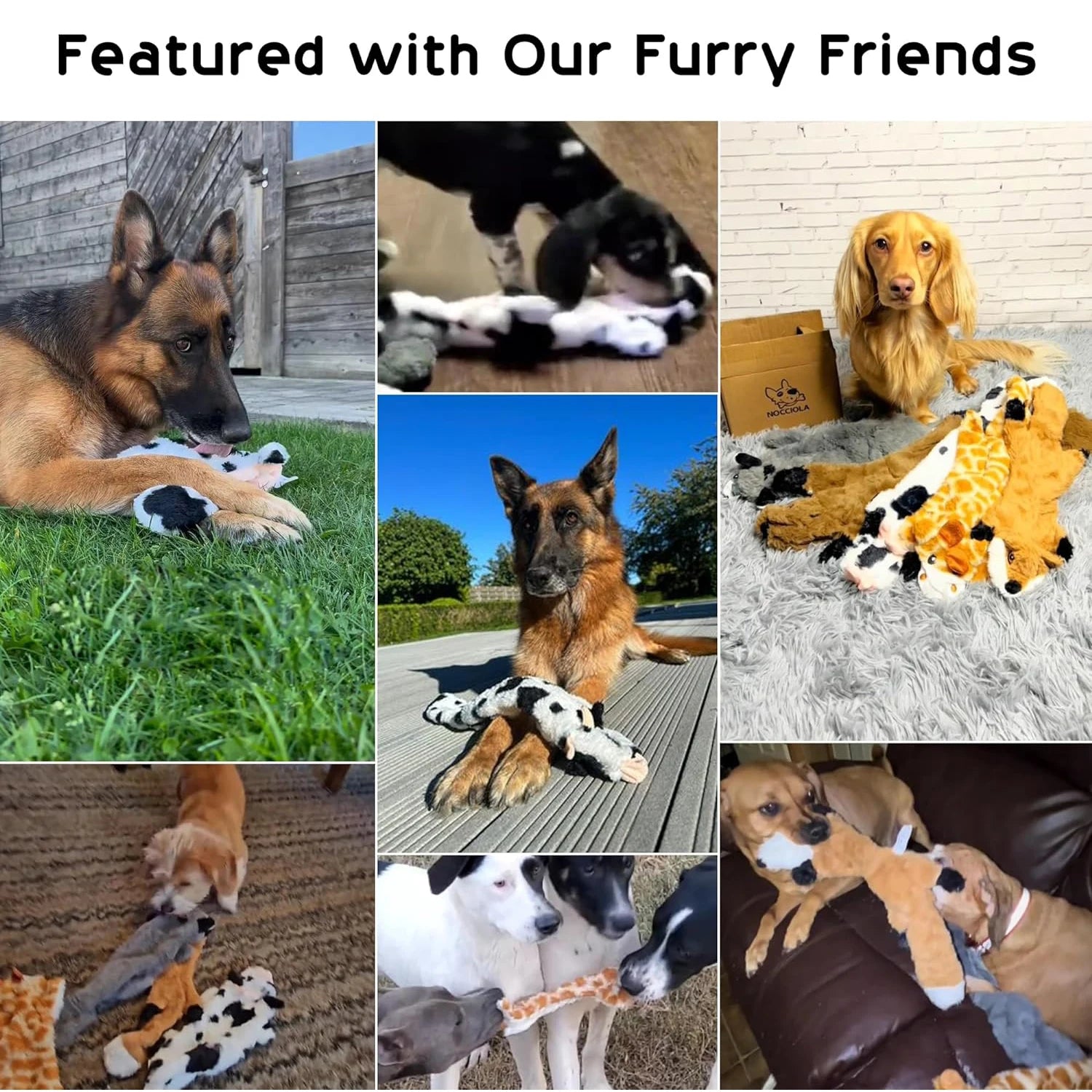 5PCS Crinkle Plush Dog Squeaky Toys Fox Giraffe Squirrel Cow Donkey Style, No Stuffing Dog Toys for Small Medium Large Dogs