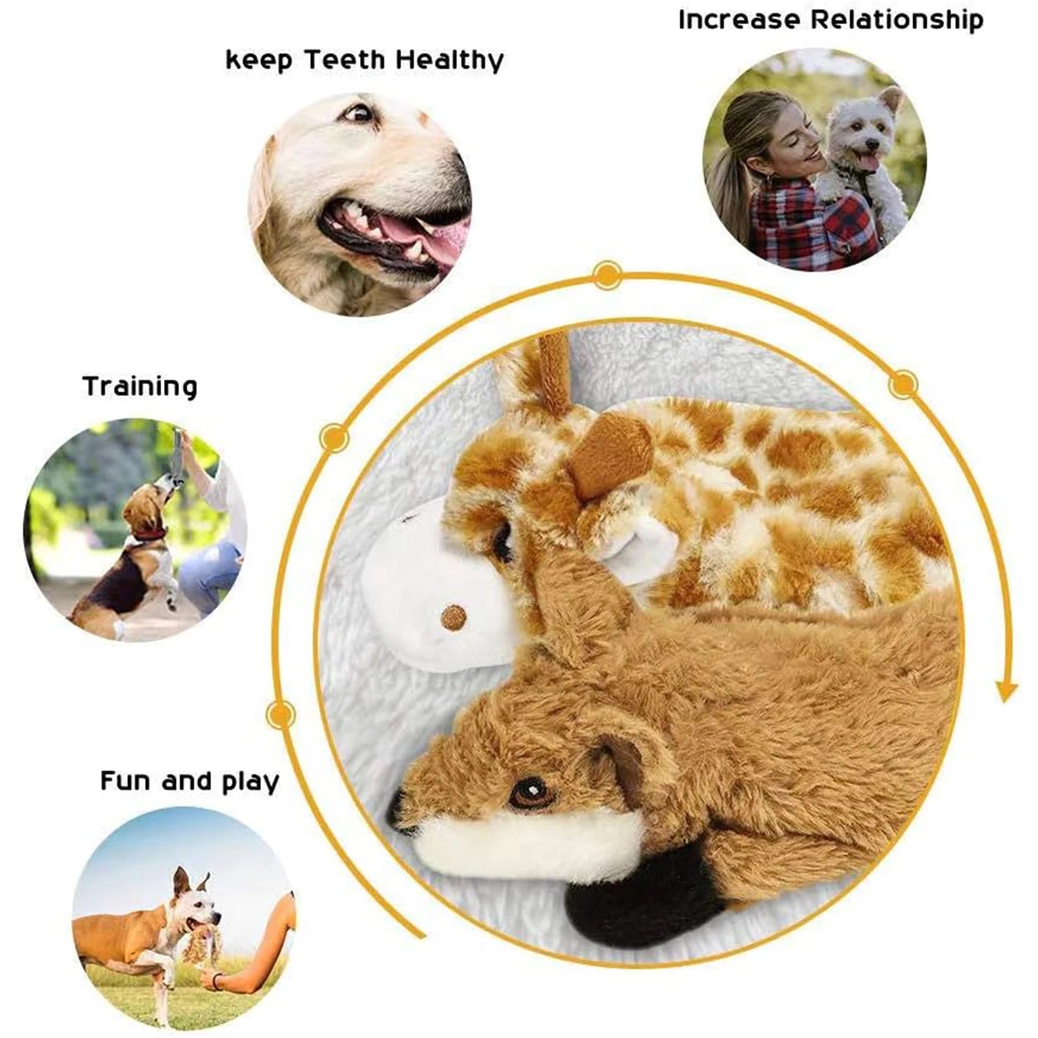 5PCS Crinkle Plush Dog Squeaky Toys Fox Giraffe Squirrel Cow Donkey Style, No Stuffing Dog Toys for Small Medium Large Dogs