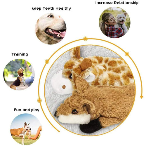 5PCS Crinkle Plush Dog Squeaky Toys Fox Giraffe Squirrel Cow Donkey Style, No Stuffing Dog Toys for Small Medium Large Dogs