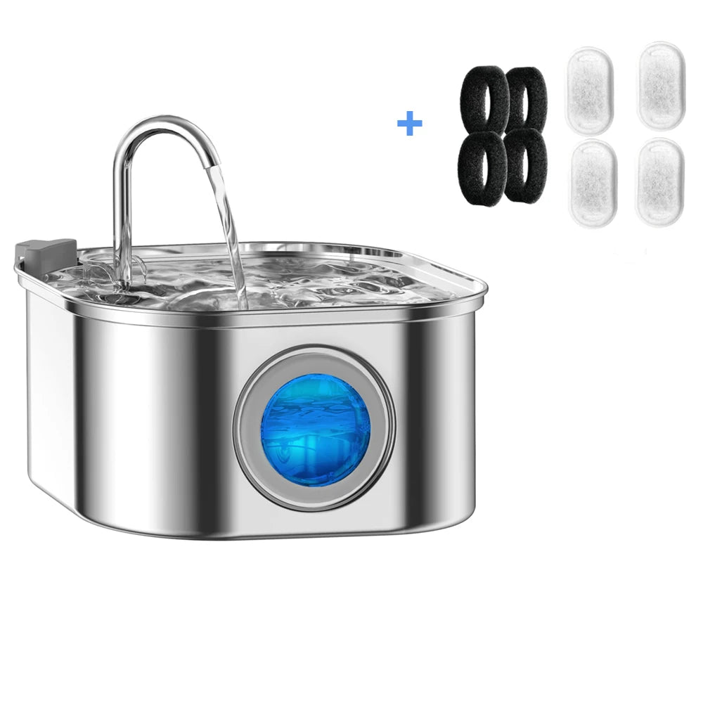 Fuente de Agua Automática para Mascotas 3.2L - Acero Inoxidable con Ventana Visual